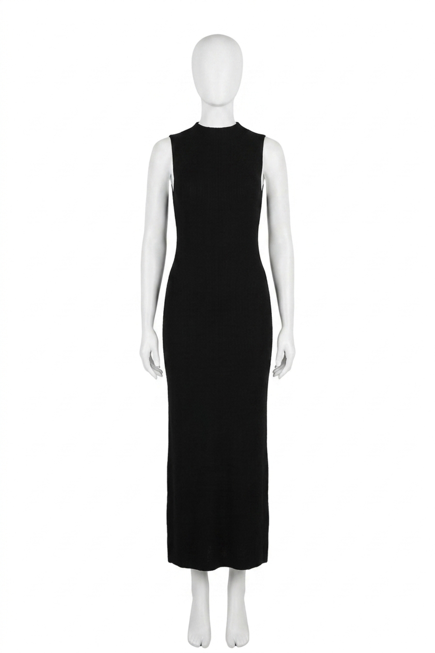 NEW ENZA COSTA silk sweater rib mockneck dress in black